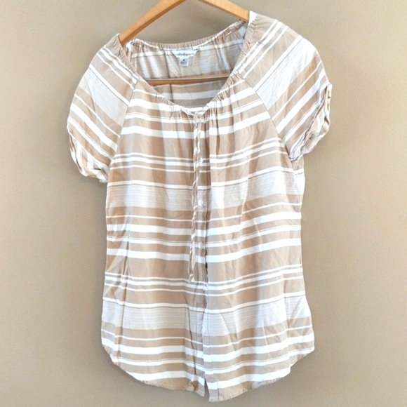 *$5 with bundle Croft&Barrow tan striped tie front blouse sz M - Picture 1 of 8